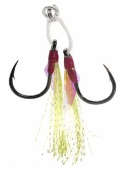 Mustad Light Double Assist Rig, White W/ Rainbow Flash & Ring