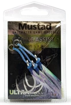 Mustad 4X Strong Ocean Camo Assist Rig, Blue W/ Flash & Ring